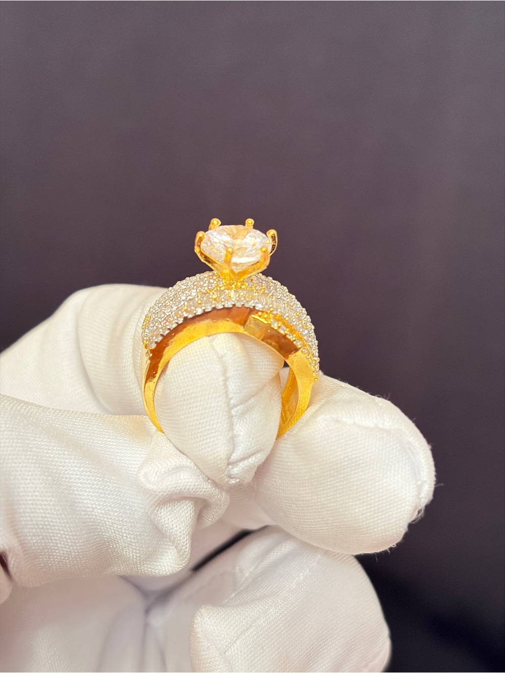 Gold-Polish  Women's Wedding Ring with Clear Cubic Zirconia Center Stone